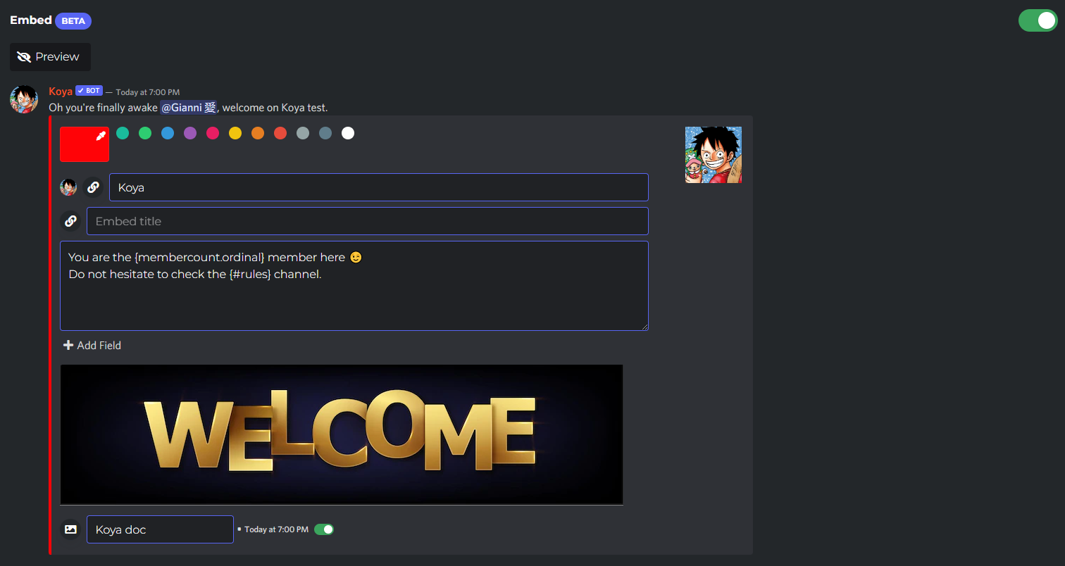 welcome embed example